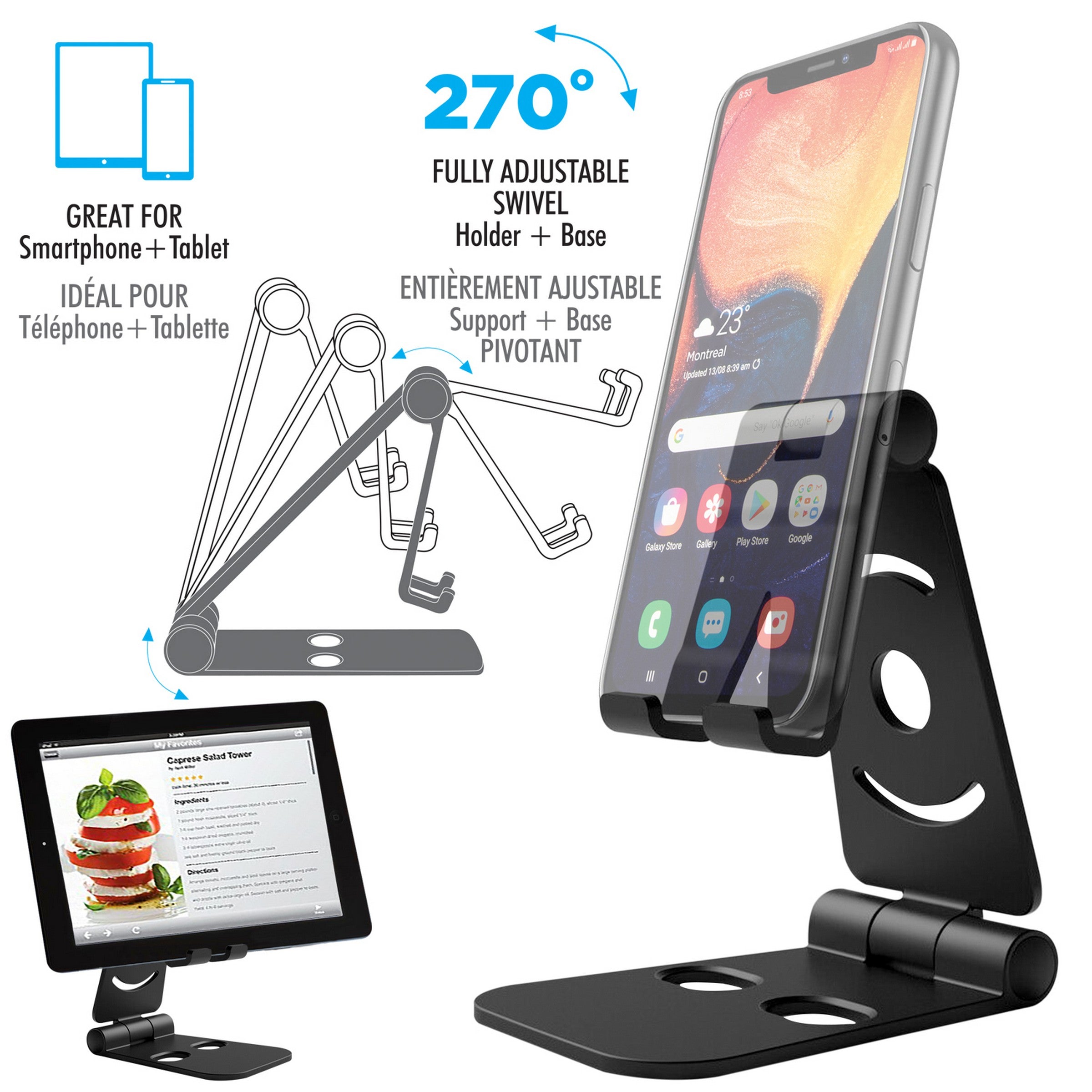 elink Foldable Phone Stand - Black Plastic 4.1x3in Base