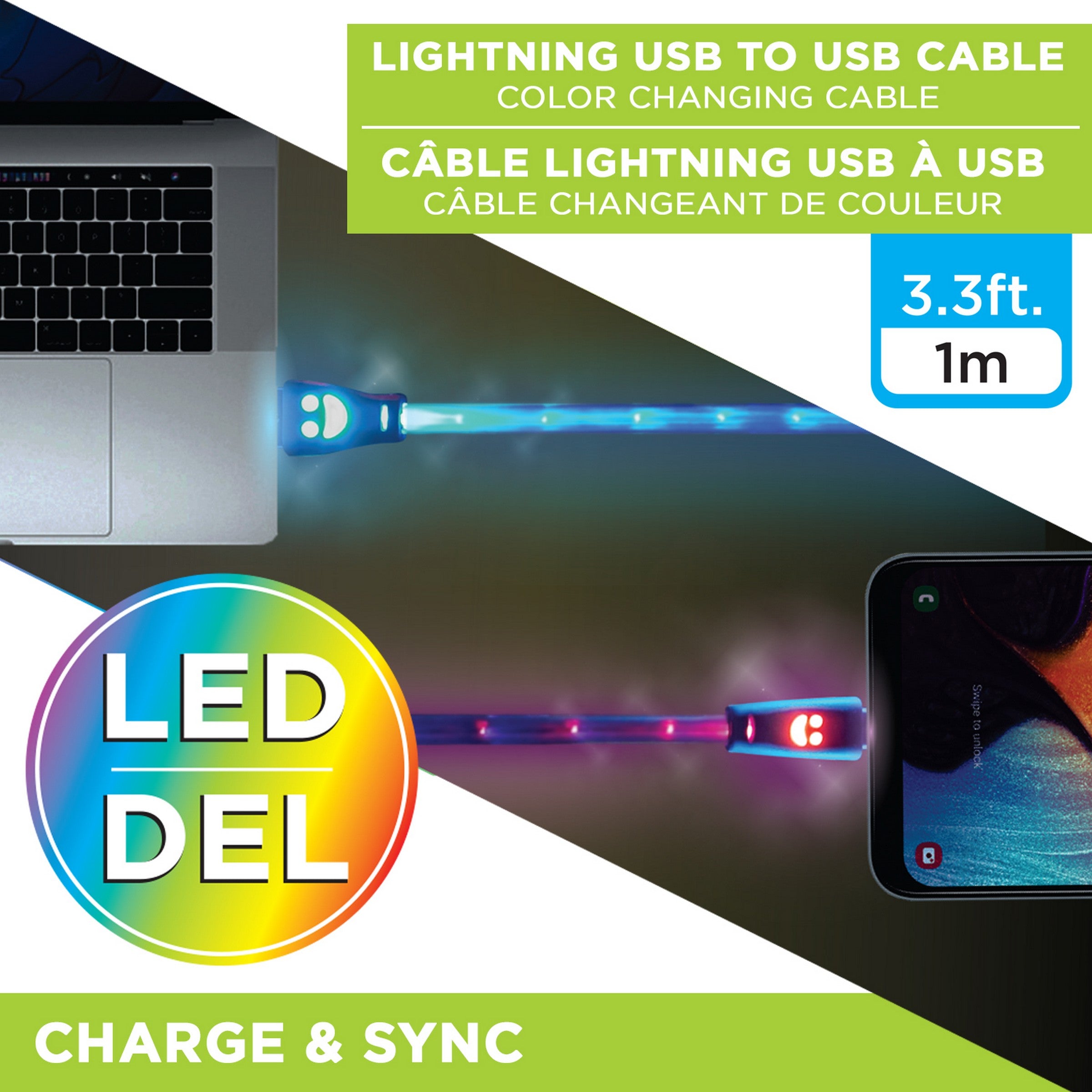 elink Lightning to USB Cable - Led Color Changing 3.3ft (1m)