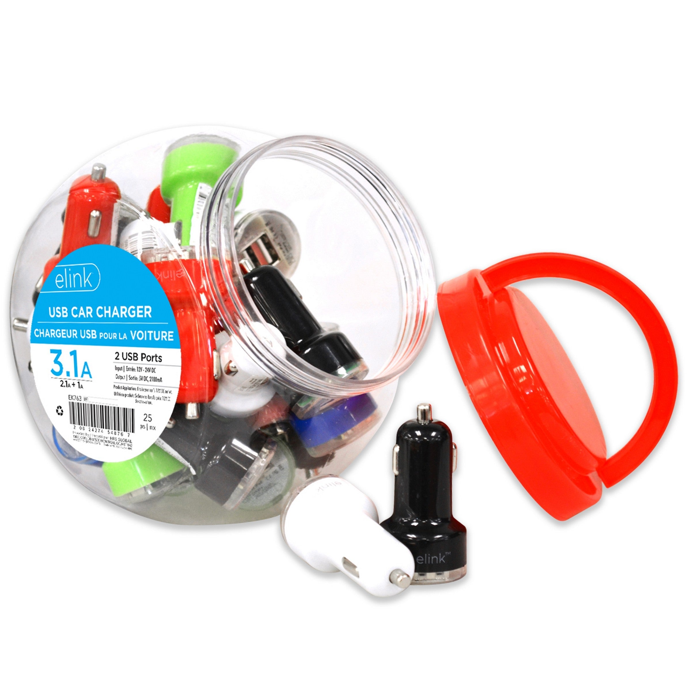 elink Double 2.1a and 1a USB Car Charger 2.4in VRT 