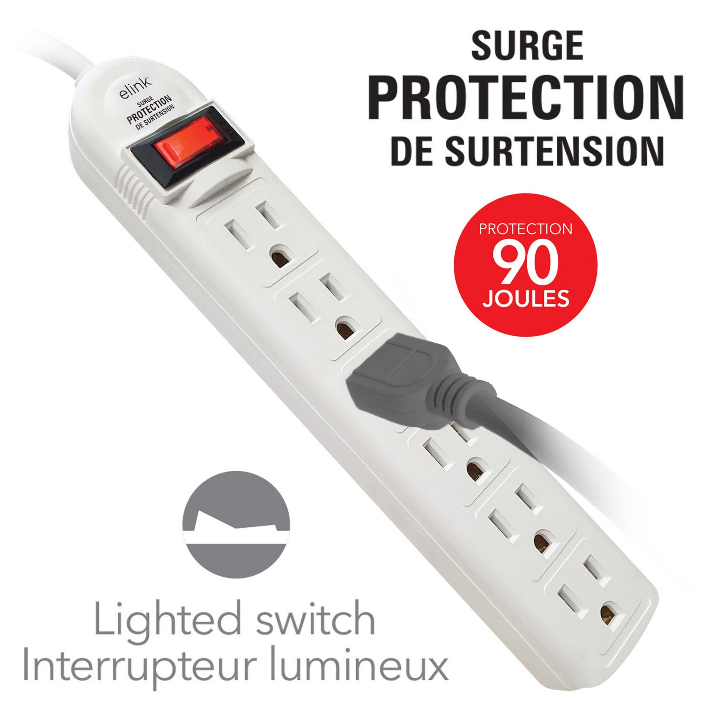 elink White Power Strip - 6 Outlets 2ft (0.6m)