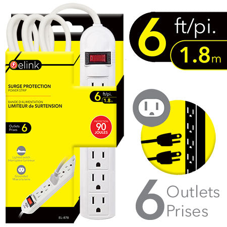 elink White Power Strip - 6 Outlets 6ft (1.8m)