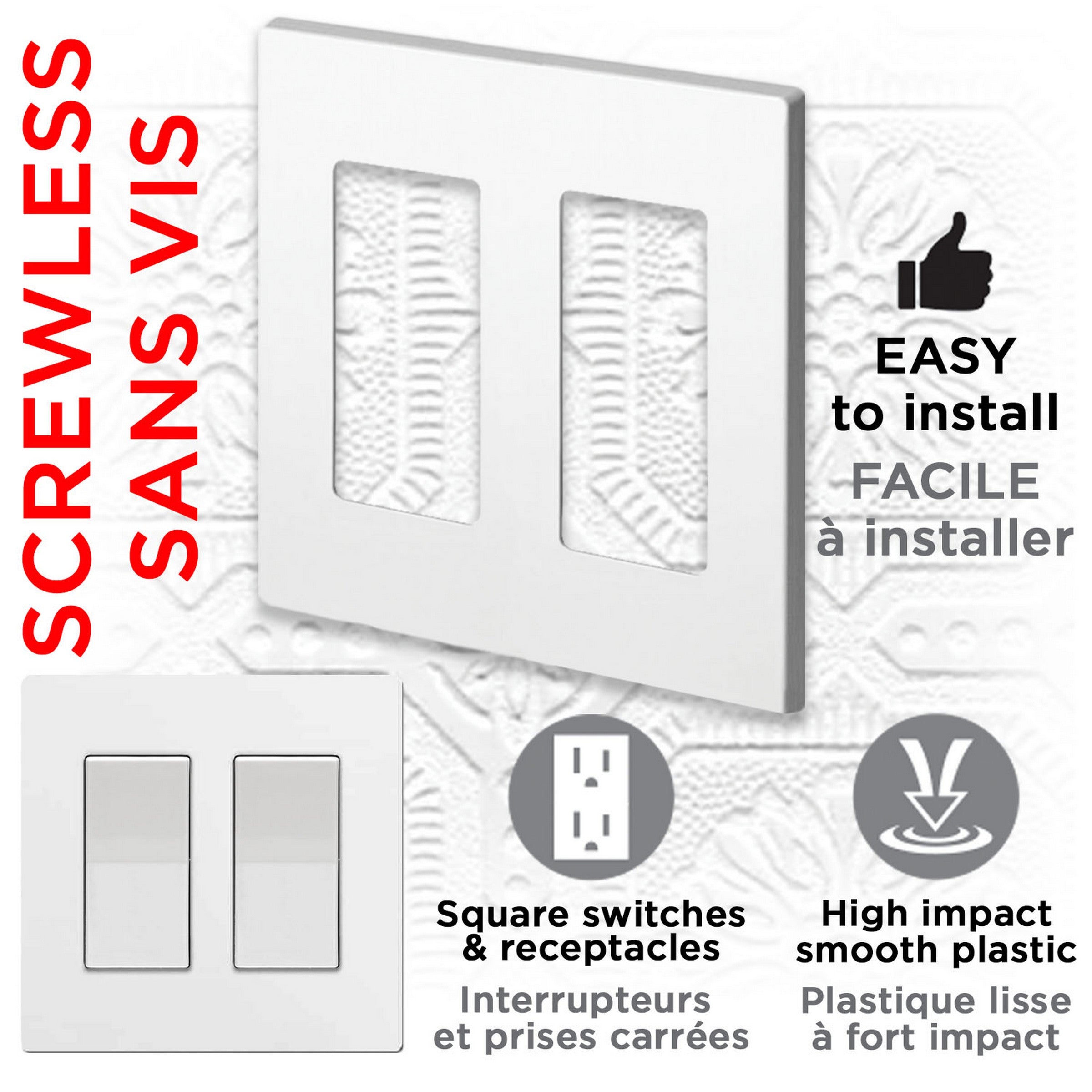 elink Double Decorative Screwless Wall Plate 4.9x4.9in  - Each Sold Separately