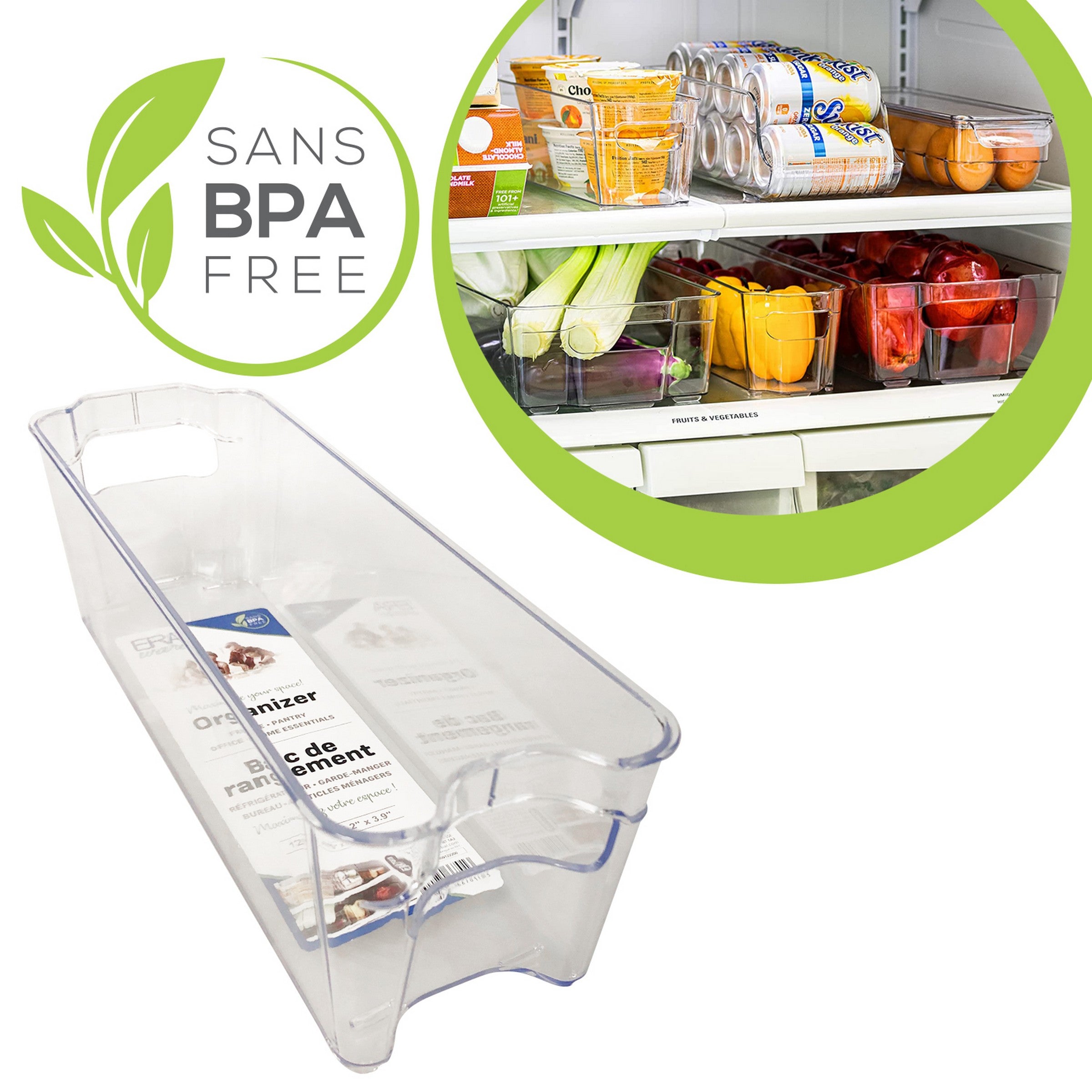 Eraware Clear Plastic Organizer with Handles 12.75x4.2x3.9in