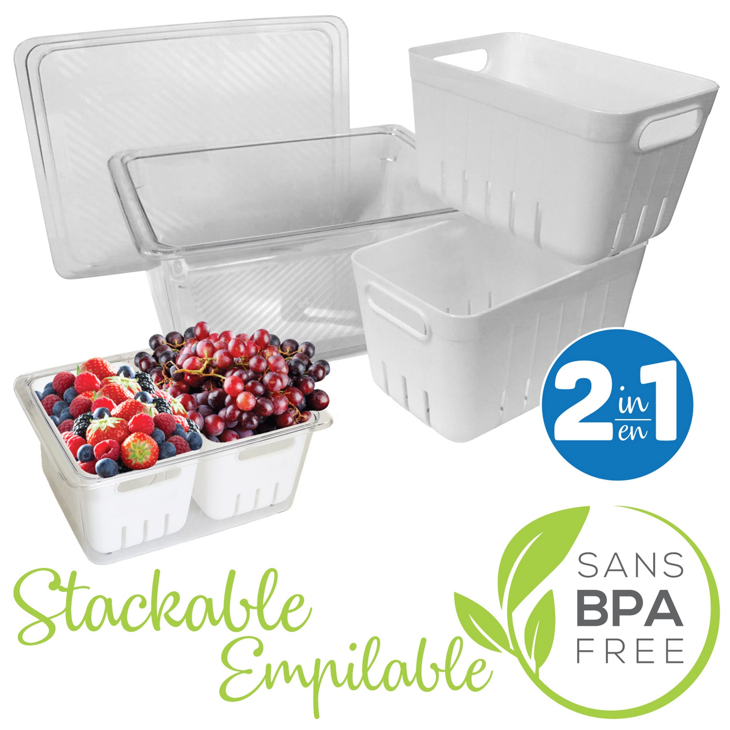 Eraware Storage Bin with Double Colander - Plastic 6.75x8.75x4in