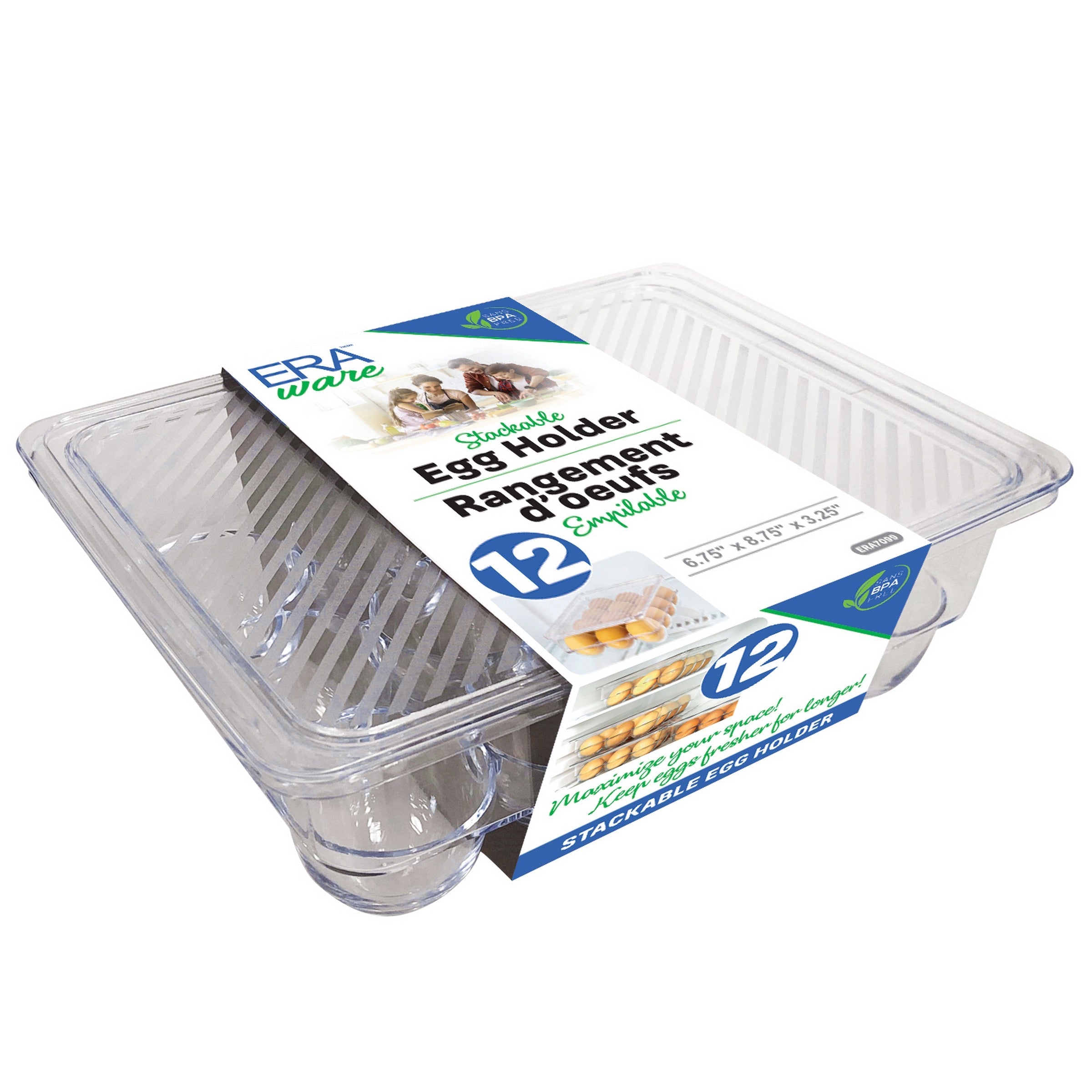 Eraware Clear Plastic Stackable Egg Holder for 12 Eggs 8.75x6.75x3.25in 
