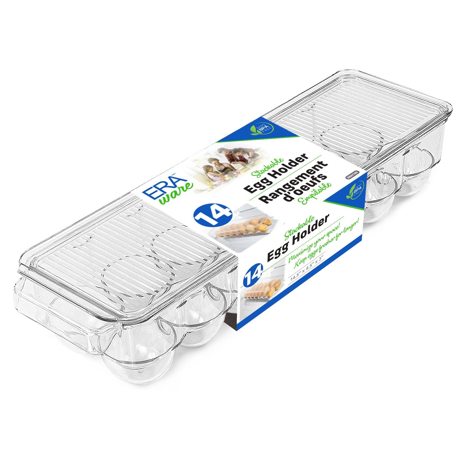 Eraware Clear Plastic Stackable Egg Holder for 14 Eggs 14.5x4.5x3in 