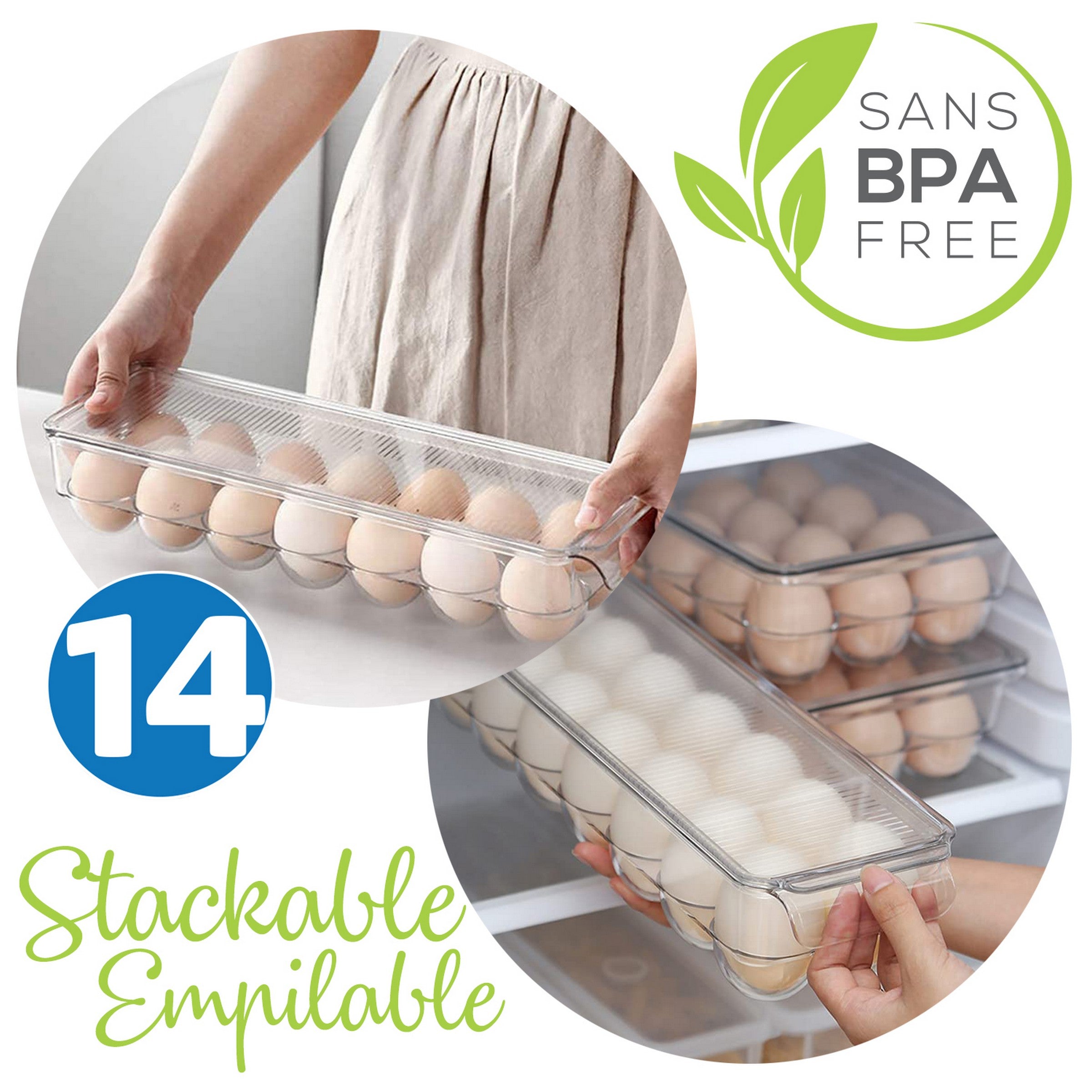 Eraware Clear Plastic Stackable Egg Holder for 14 Eggs 14.5x4.5x3in