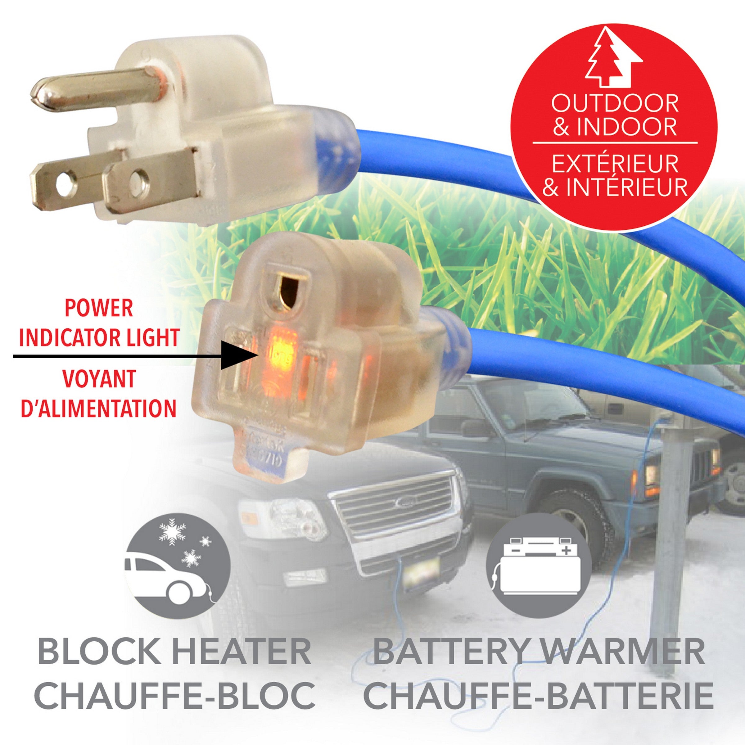 elink Rallonge Électrique Bleue avec Indicateur d'Alimentation 15pi (4.6m)