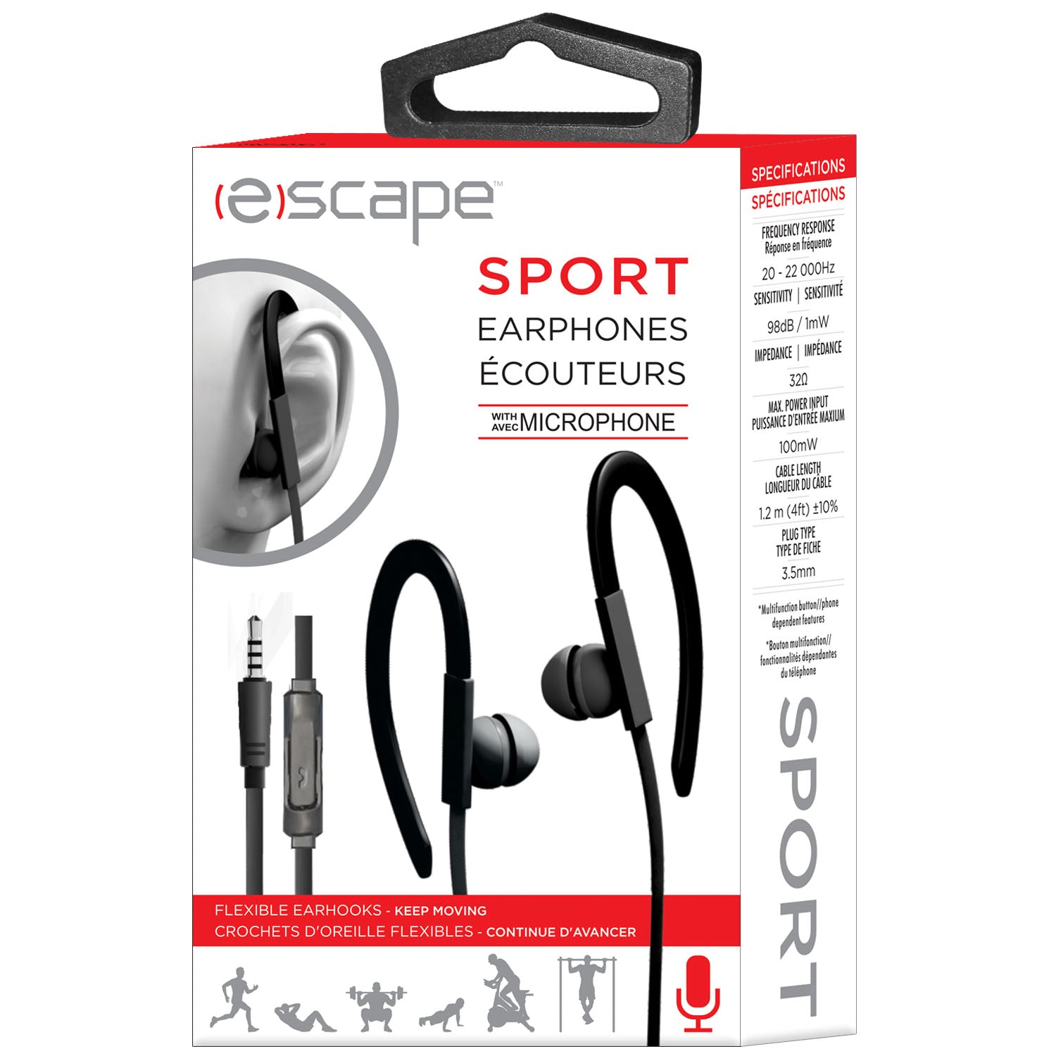 Escape Sport Earphones with Microphone 4ft (1.2m) Cable  Eco Fee $0.2SUS 