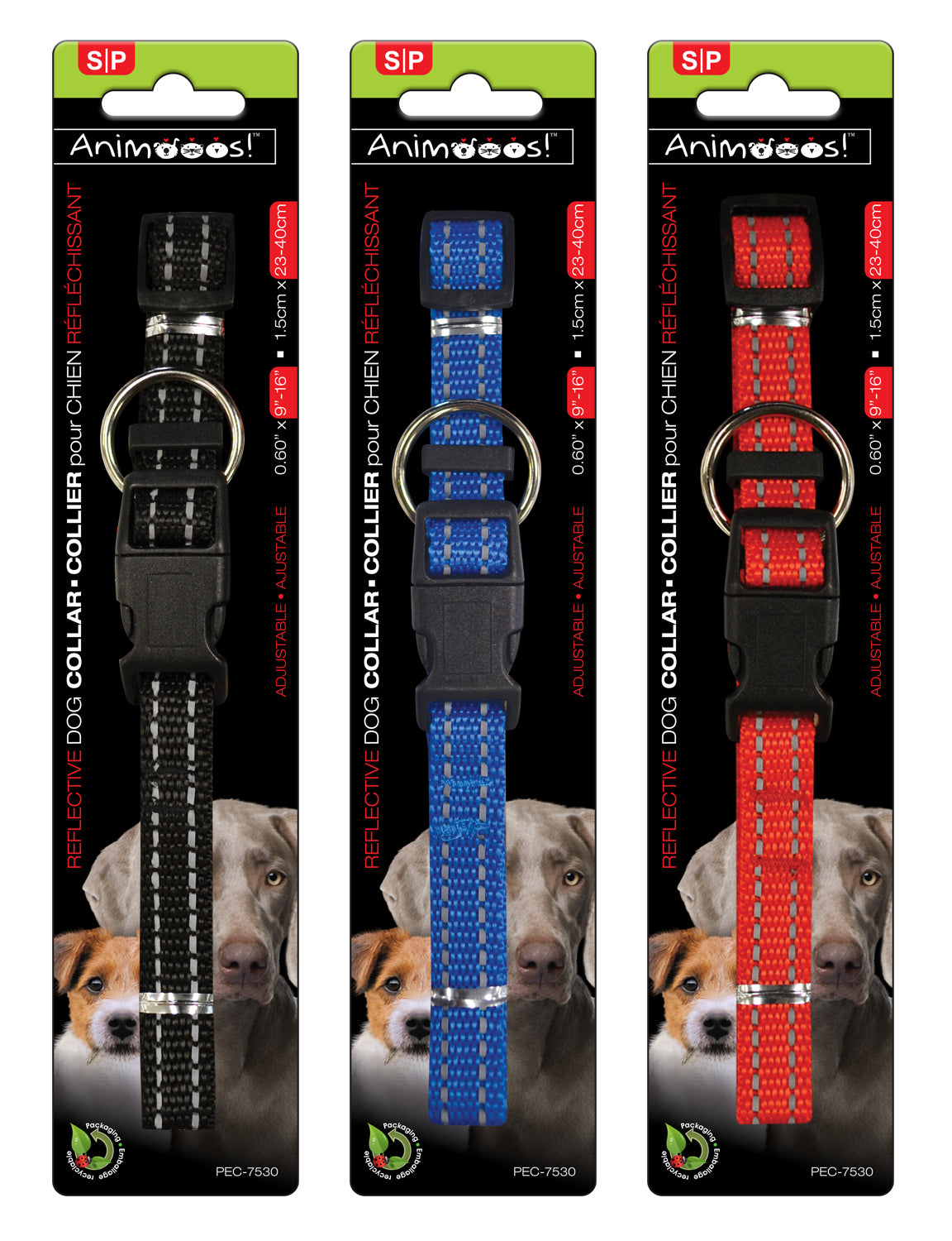 Animooos Adjustable Reflective Dog Collar Small 0.6x9 - 15in VRT 