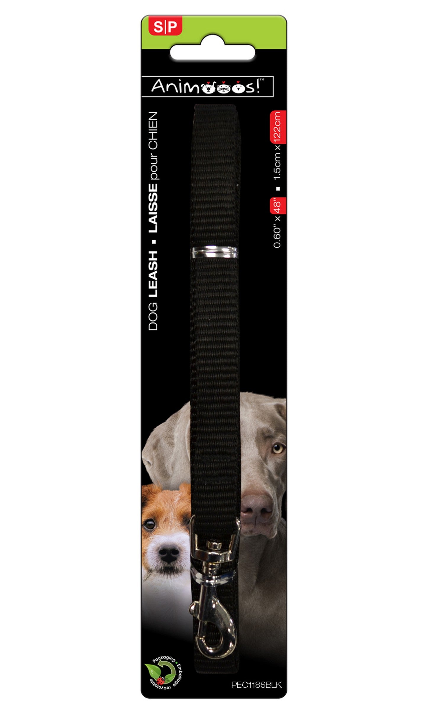 Animooos Black Dog Leash Small 0.6x48in 