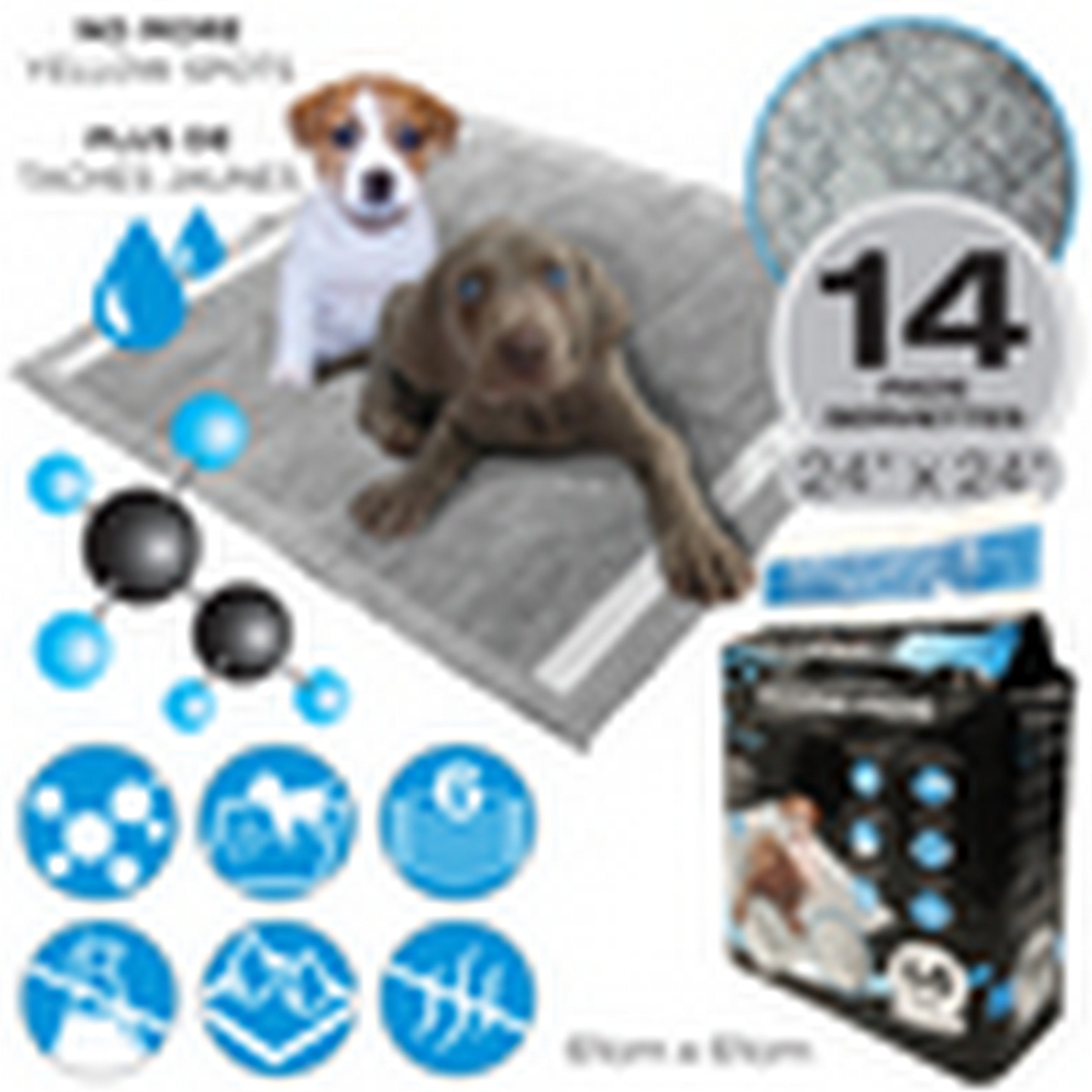 Animooos 14 Quilted Texture Training Pads -  Carbon Activated 24x24in (61x61cm) 