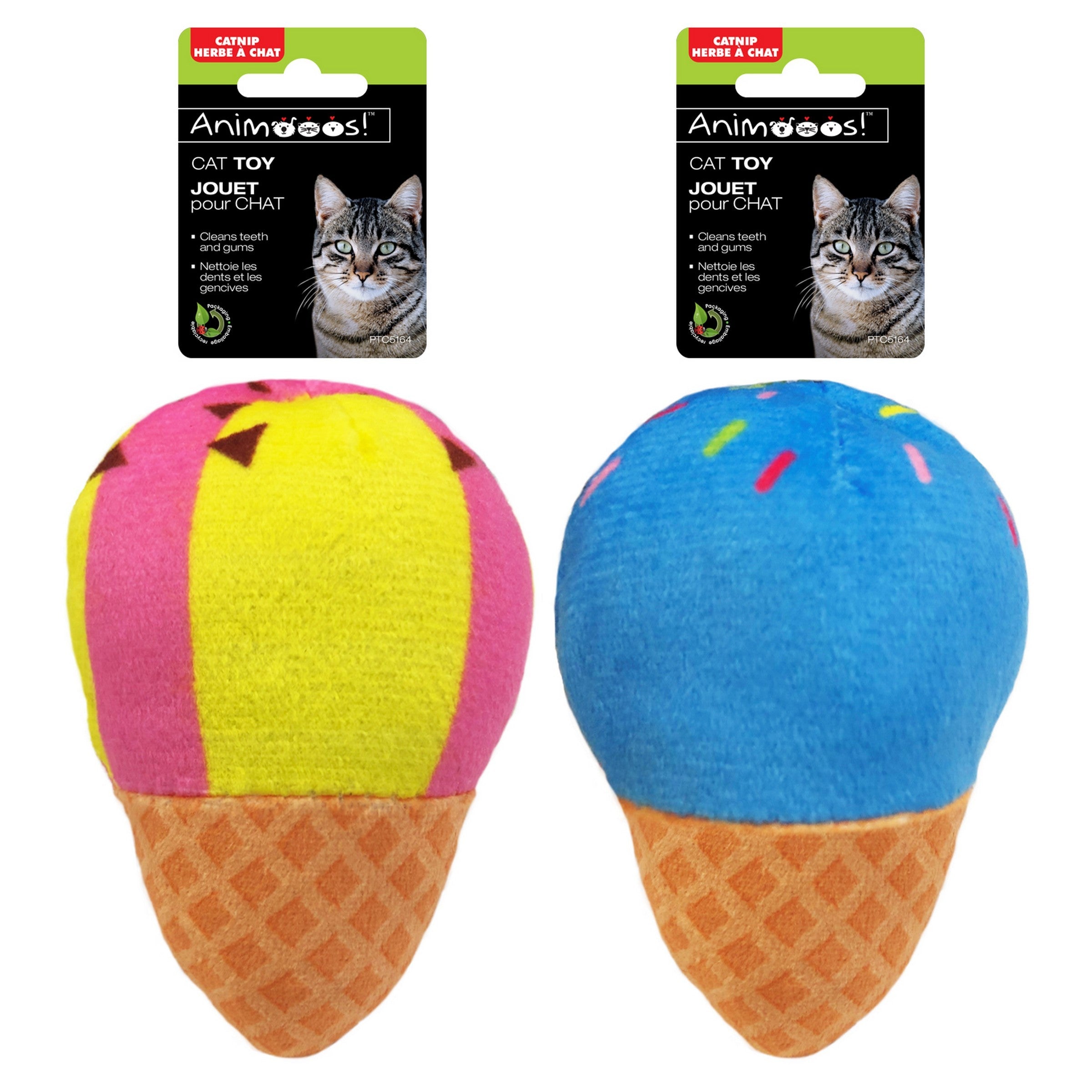 Animooos Cat Toy Ice Cream Cone Plush with Catnip 3.25x2.5in VRT