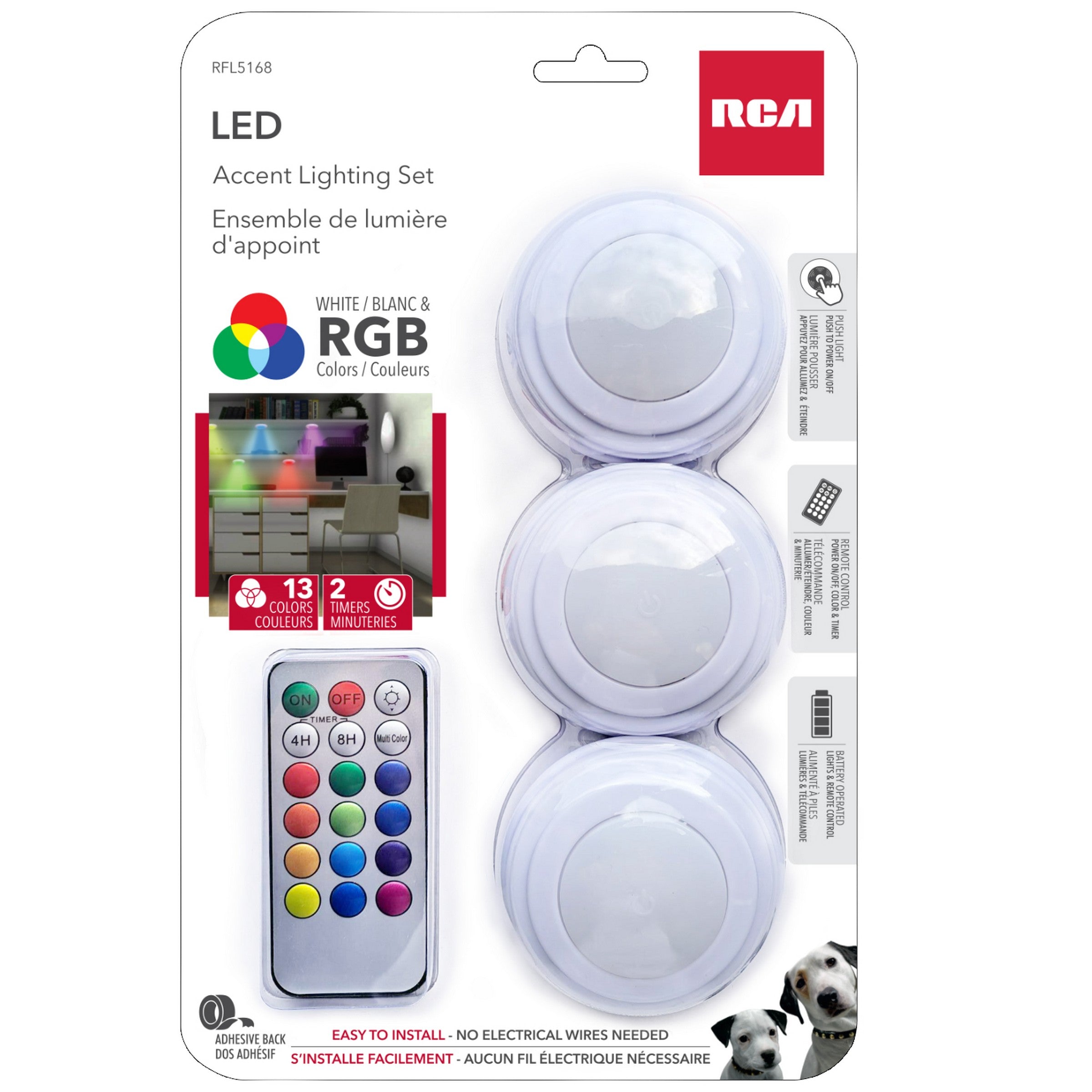 RCA Accent Lighting Set - White and Colors with Remote Control 2.5x1in each