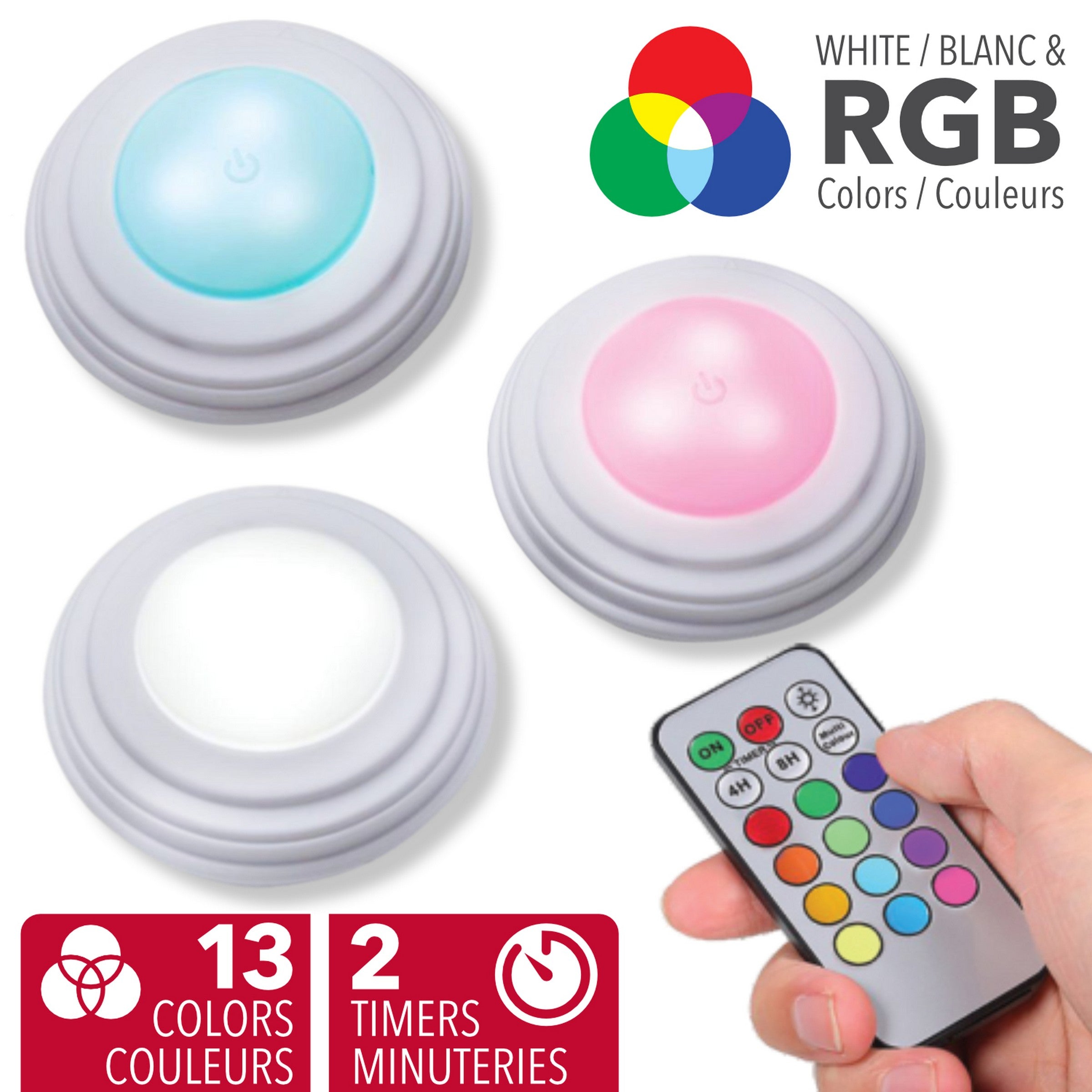 RCA Ensemble de Lumières d'Appoint Blanches et Couleurs avec Télécommande 2.5x1po chaque