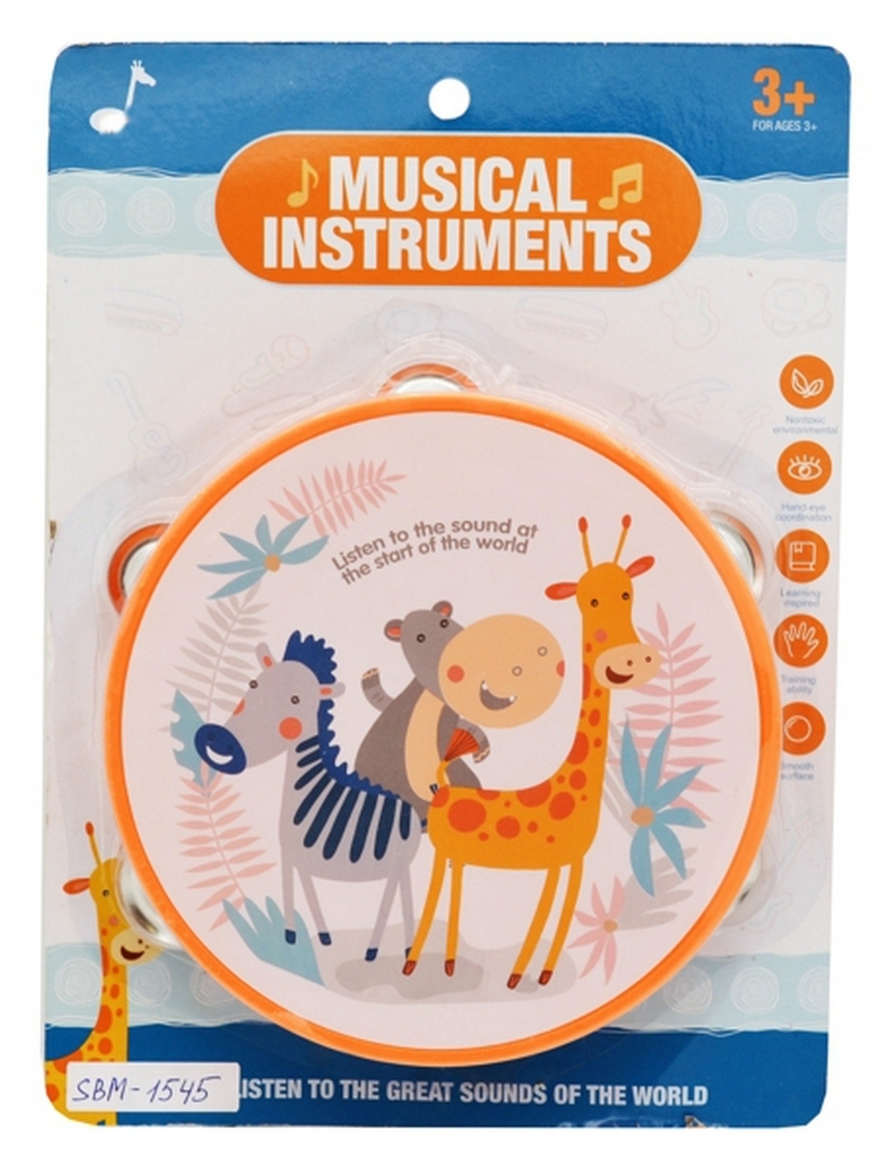 Musical Instrument - Tambourine - Plastic Green, Blue, Orange or Pink Age 3+ 6.5in dia. VRT