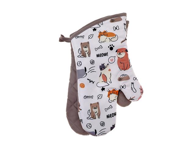 2 Oven Mitts - Cats and Dogs - Polyester Fibers 13.5in