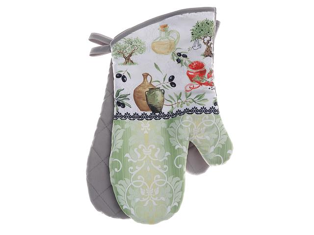 2 Oven Mitts - Olives - Polyester Fibers 13.5in