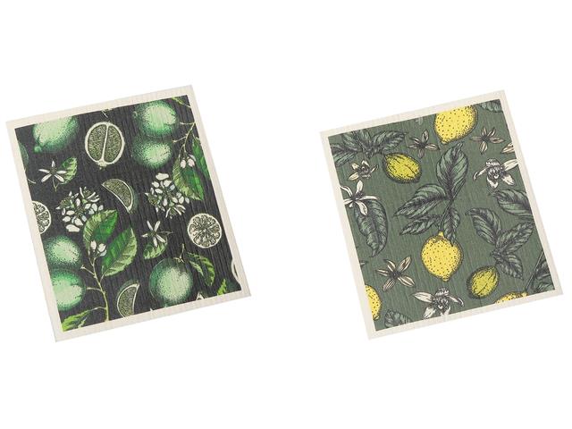 Embers 2 Swedish Printed One Side Tea Towels Lime - Washable - Reusable 7.5x6.75in