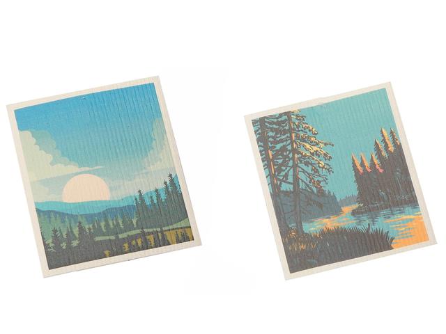 Embers 2 Swedish Printed One Side Tea Towels Lake View - Washable - Reusable 7.5x6.75in
