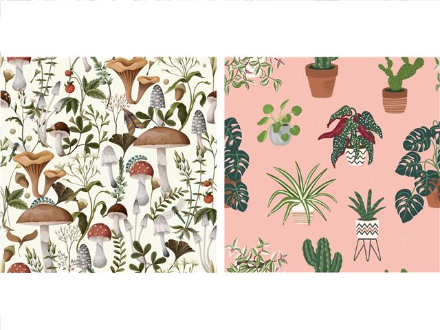 Embers 2 Swedish Printed One Side Tea Towels Plants - Washable - Reusable 7.5x6.75in