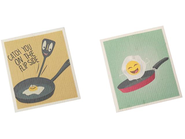 2 Swedish Printed Dishcloths Eggs - Washable - Reusable 7.8x6.9in appro.