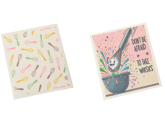 2 Swedish Printed Dishcloths Whisks - Washable - Reusable 7.8x6.9in appro.