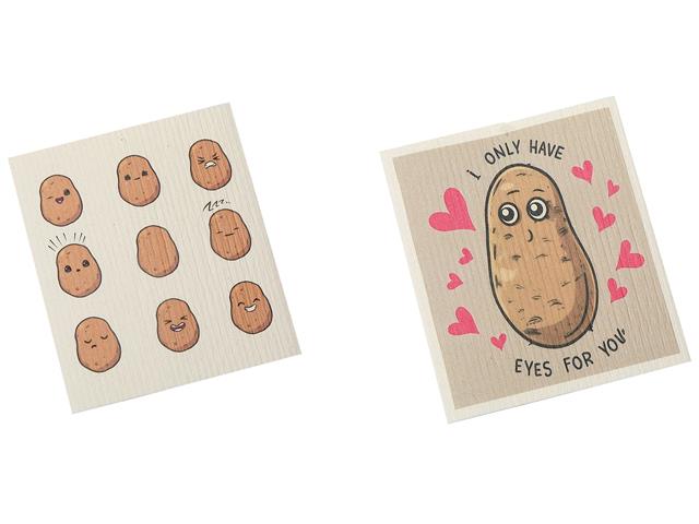 2 Swedish Printed Dishcloths Potato - Washable - Reusable 7.8x6.9in appro.