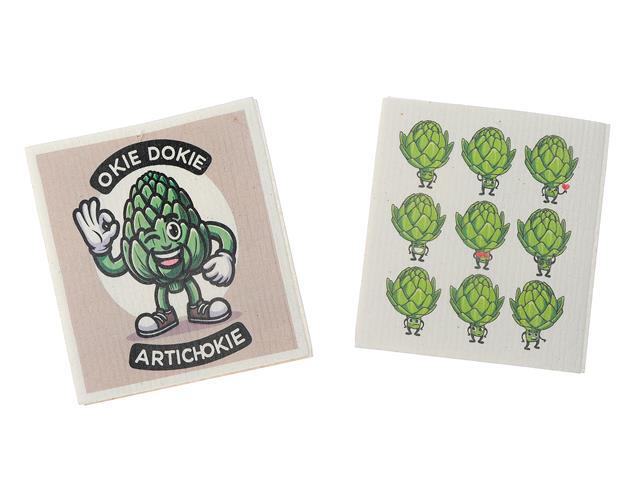 2 Swedish Printed Dishcloths Artichoke - Washable - Reusable 7.8x6.9in appro.