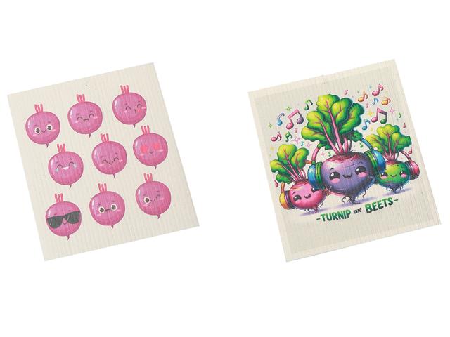 2 Swedish Printed Dishcloths Turnip - Washable - Reusable 7.8x6.9in appro.
