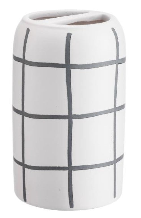 White Ceramic Toothbrush Holder with Tile Effect 5x3in 