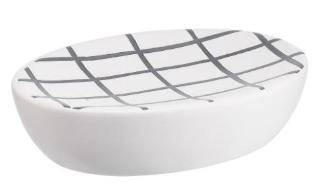 White Ceramic Soap Dish with Tile Effect 5.1x3.5x1.25in 
