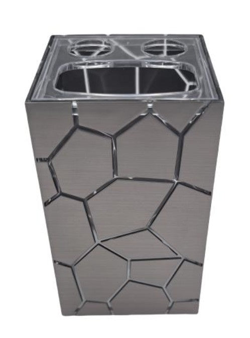 Square Silver Plastic Toothbrush Holder 4.25x2.5x2.5in 