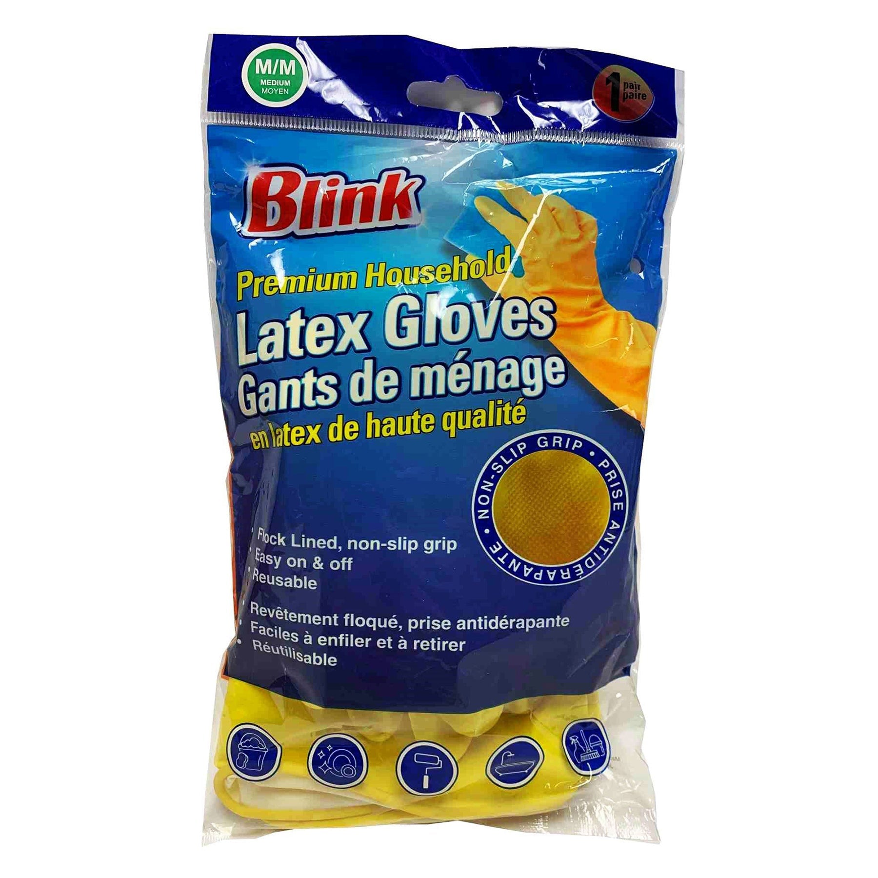 Blink 1 Pair of Yellow Latex Gloves - Medium