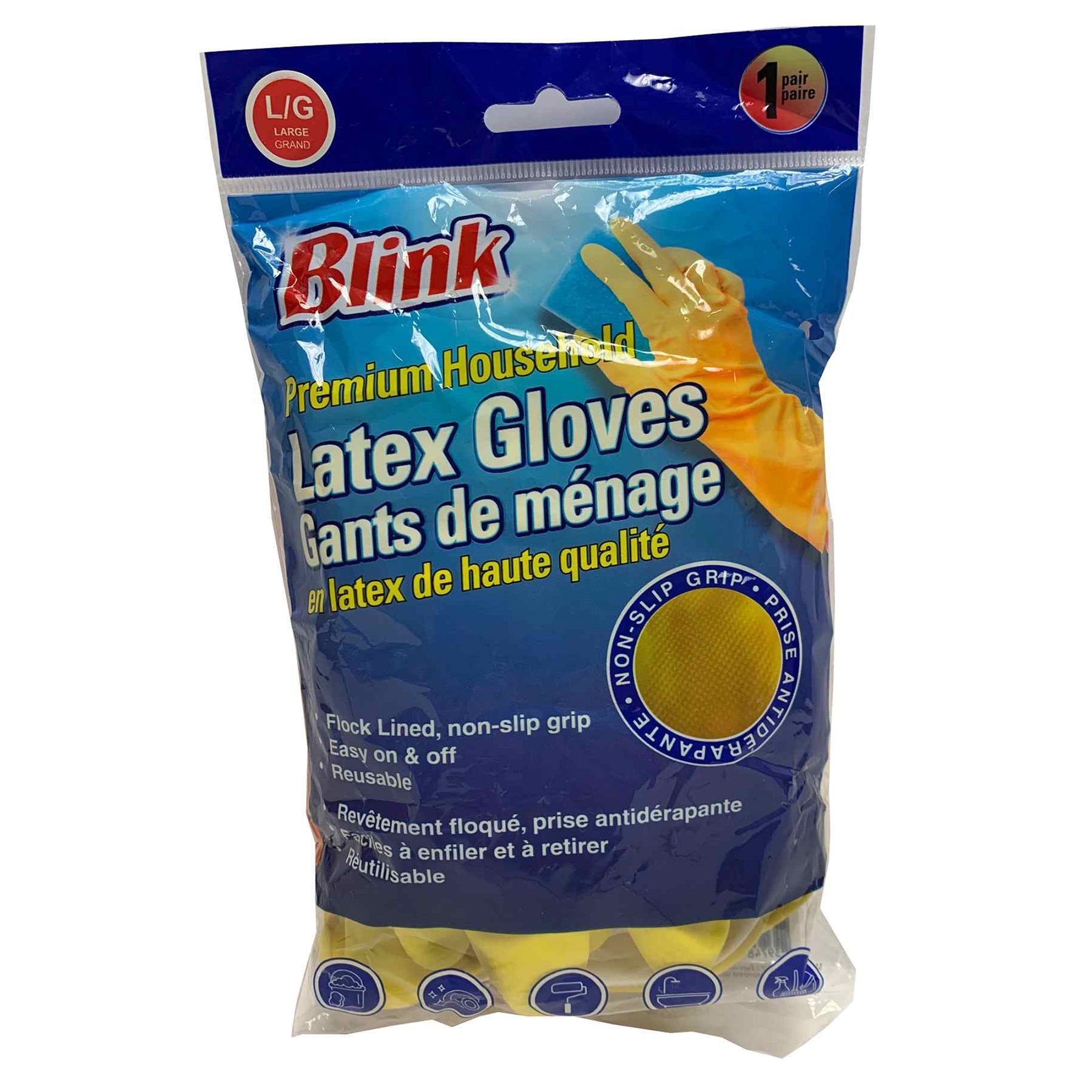 Blink 1 Pair of Yellow Latex Gloves - Large