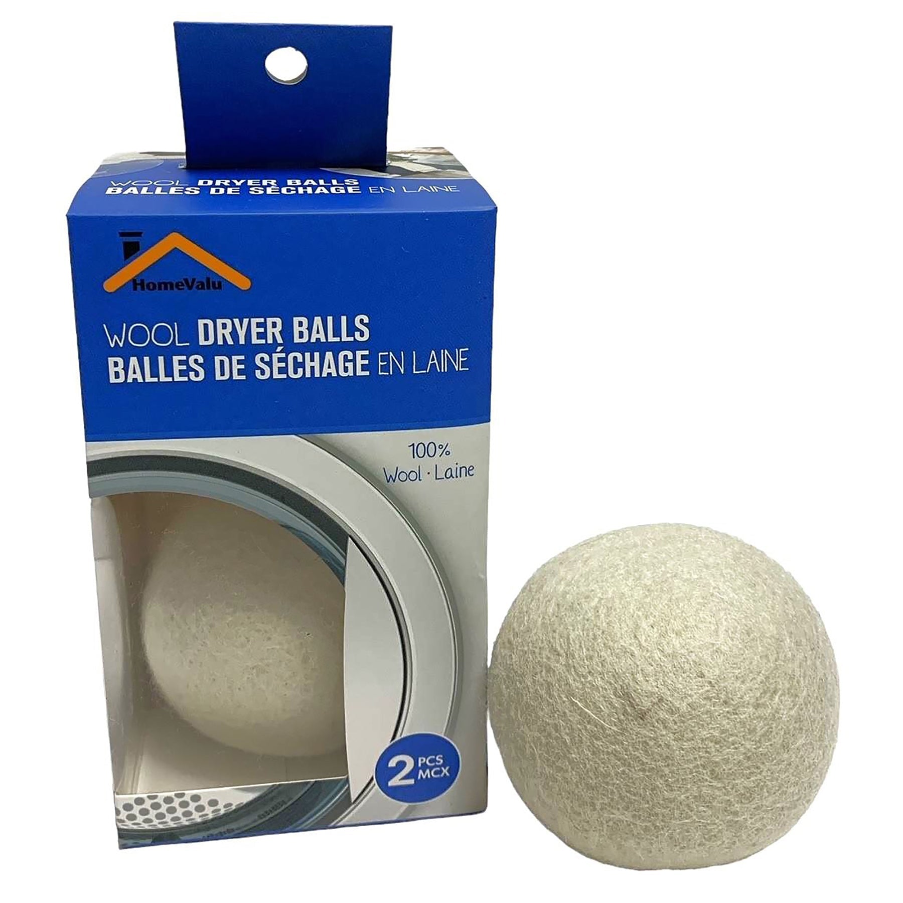Home Valu 2 Dryer Balls 100% Wool 2.5in