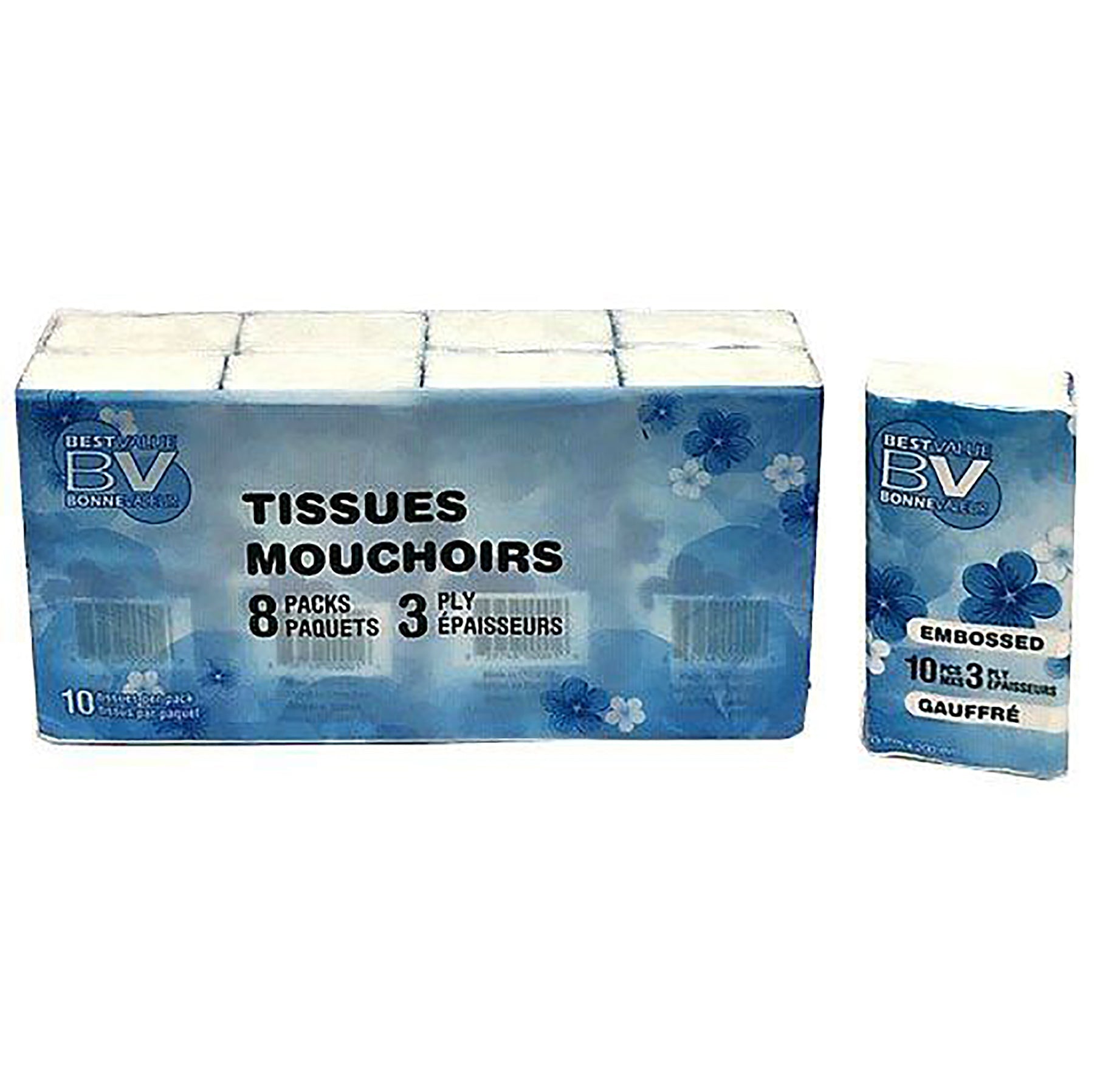 8 Packs 3 Ply Embossed Tissue