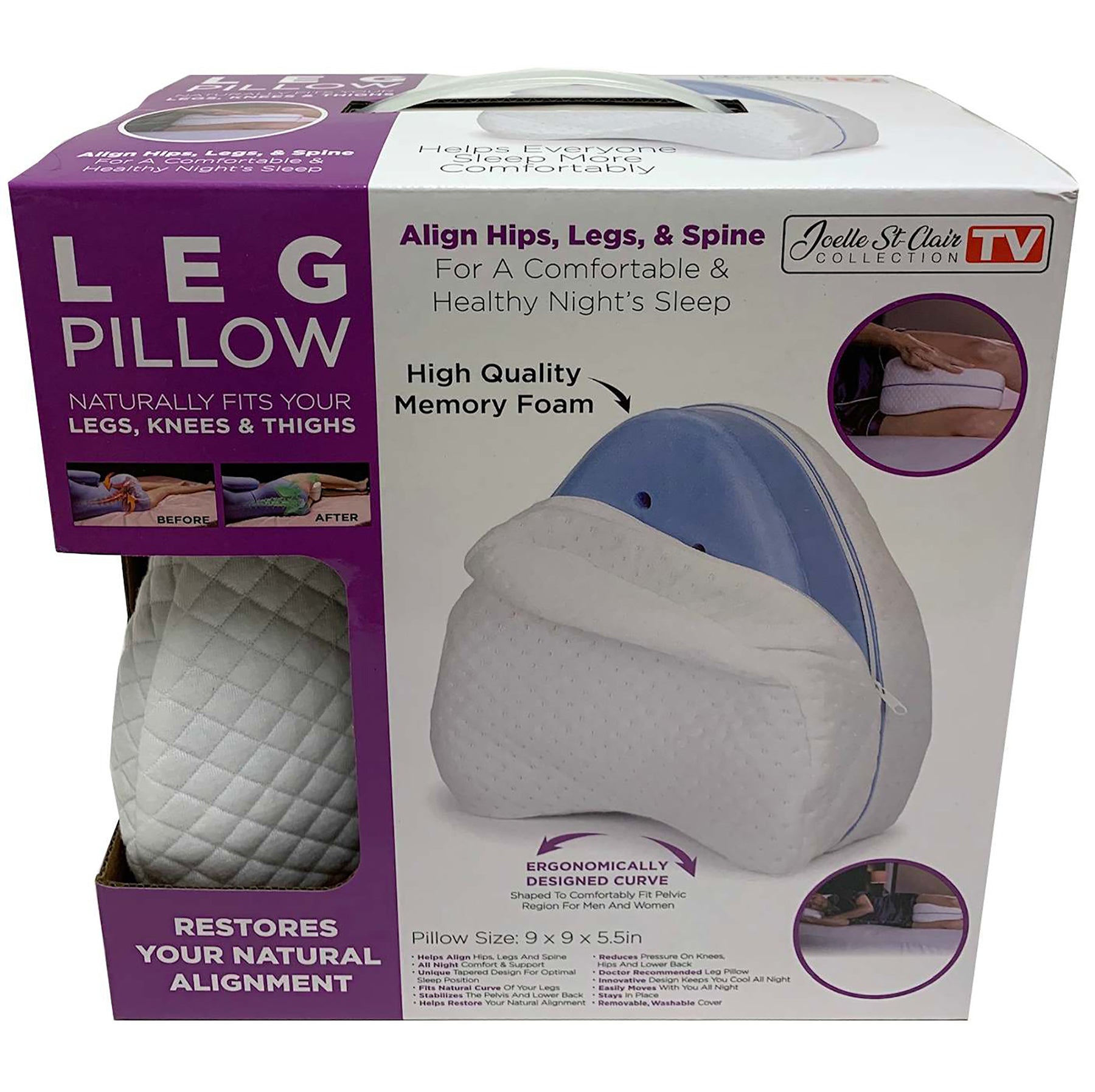 Joelle St-Clair Leg Pillow - Removable and Washable Cover 9x9x5.5in