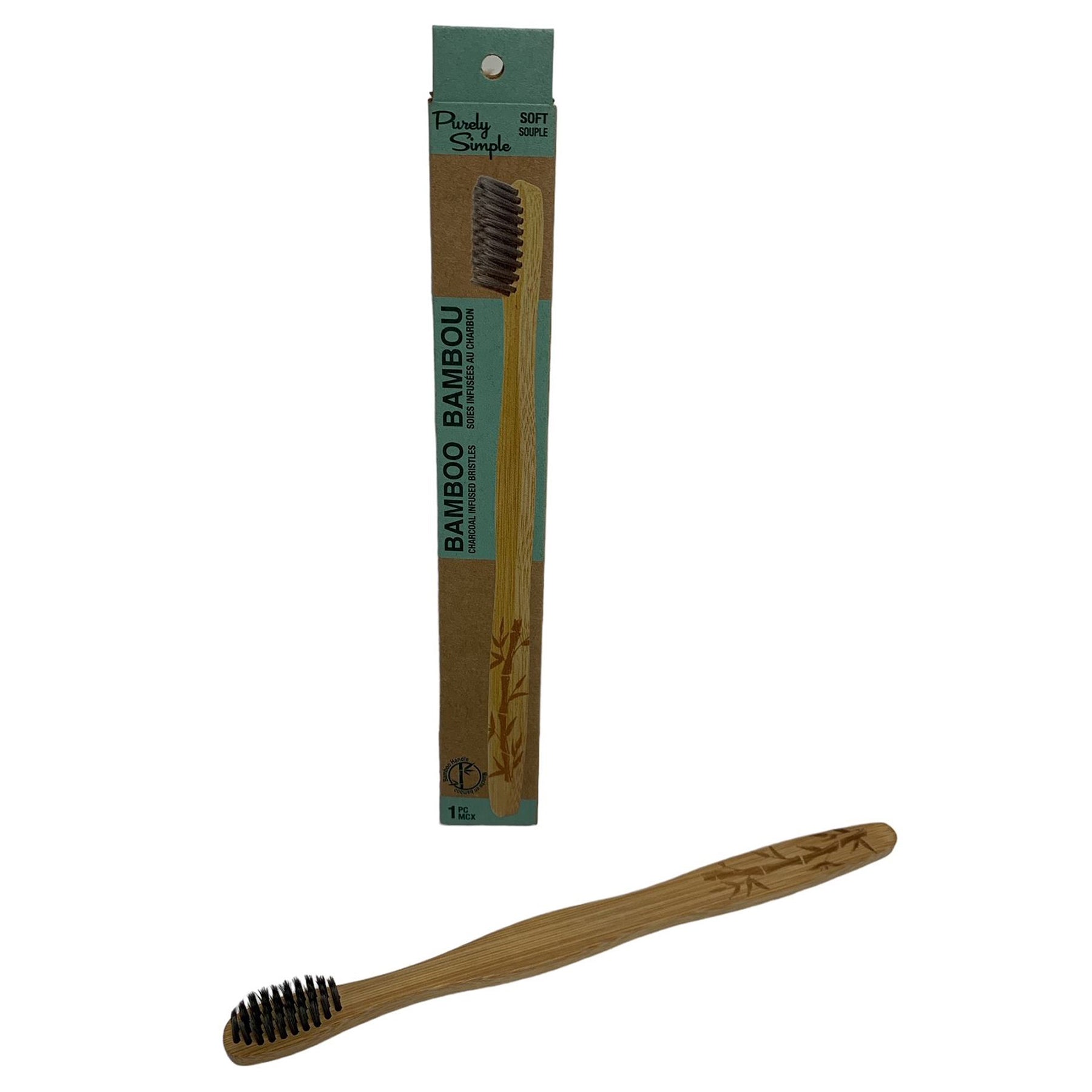 Purely Simple Bamboo Toothbrush - Charcoal Infused Bristles 7.5in