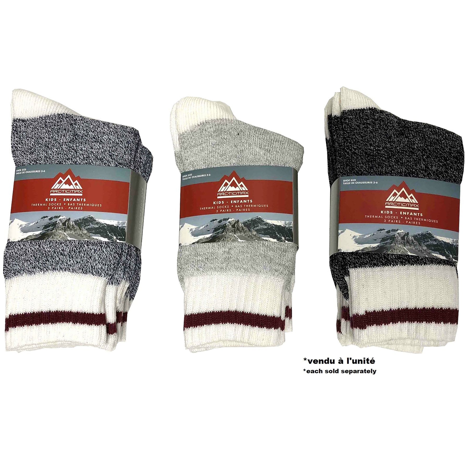 Arcticmax 3 Pairs Thermal Socks for Kids 6-8 - Polyester / Cotton /Olefin
