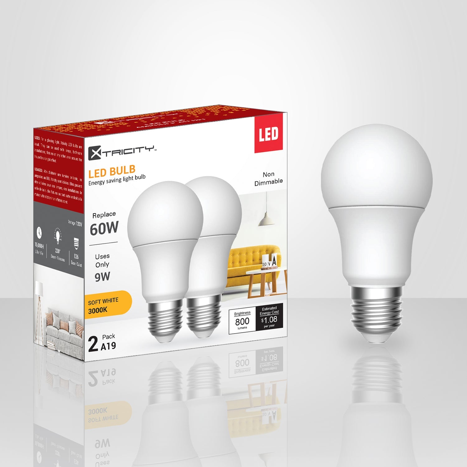 Xtricity 2 A19 Led Soft White Non Dimmable 9W Light Bulbs E26 Base 
