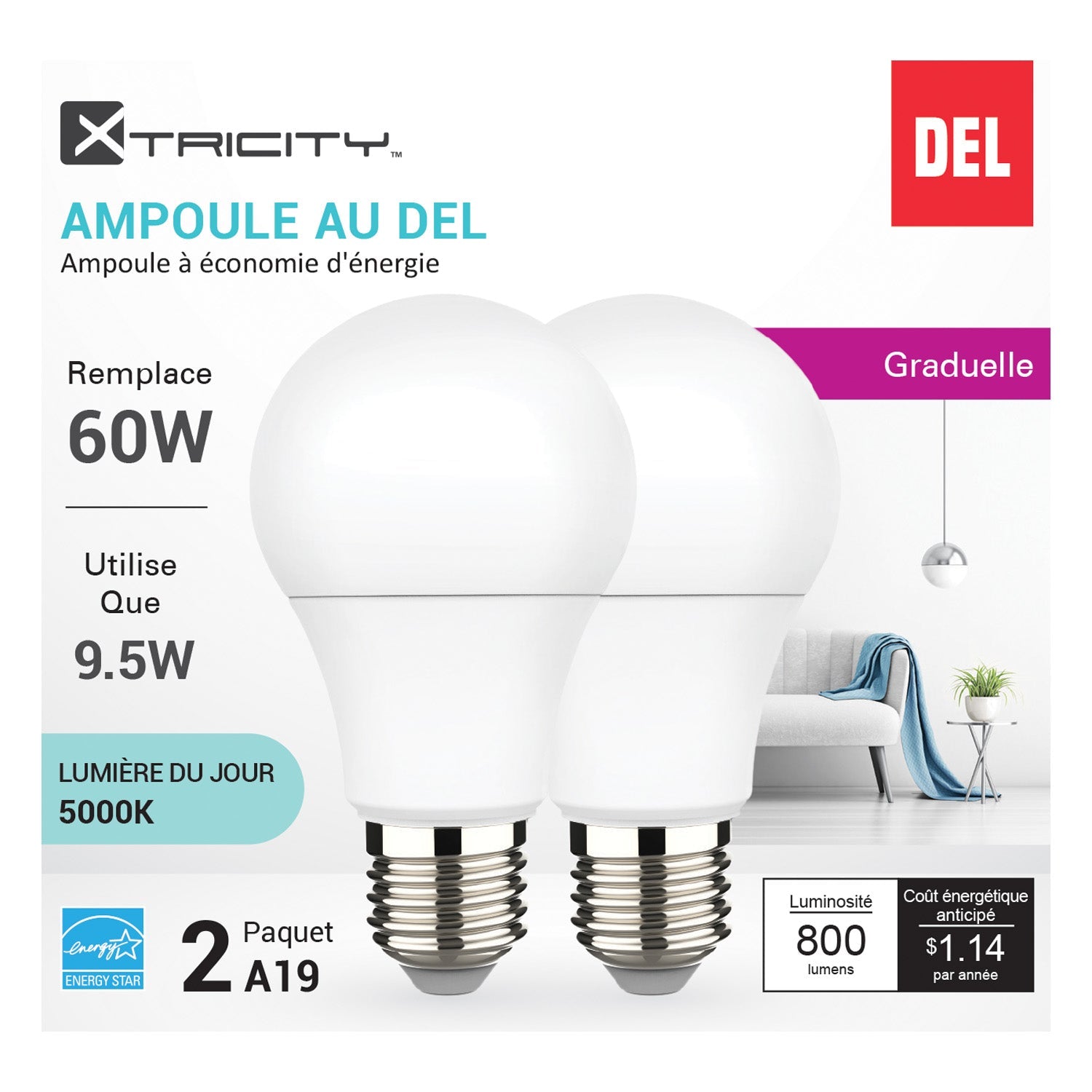 Xtricity 2 A19 Led Day Light Dimmable 9.5W Light Bulbs E26 Base 