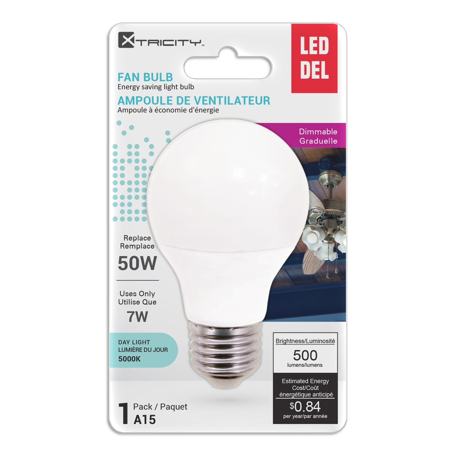 Xtricity A15 Led Day Light Dimmable 7W Light Bulb E26 Base 