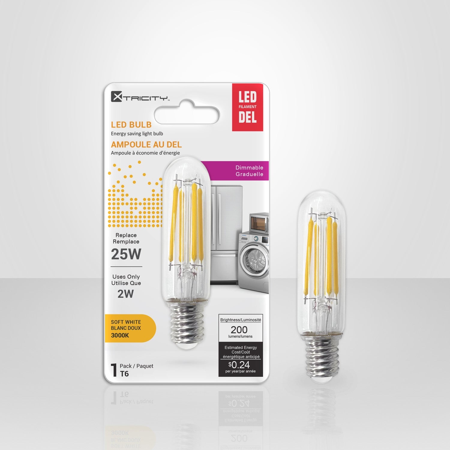 Xtricity T6 Led Soft White Dimmable 2W Light Bulb E17 Base 