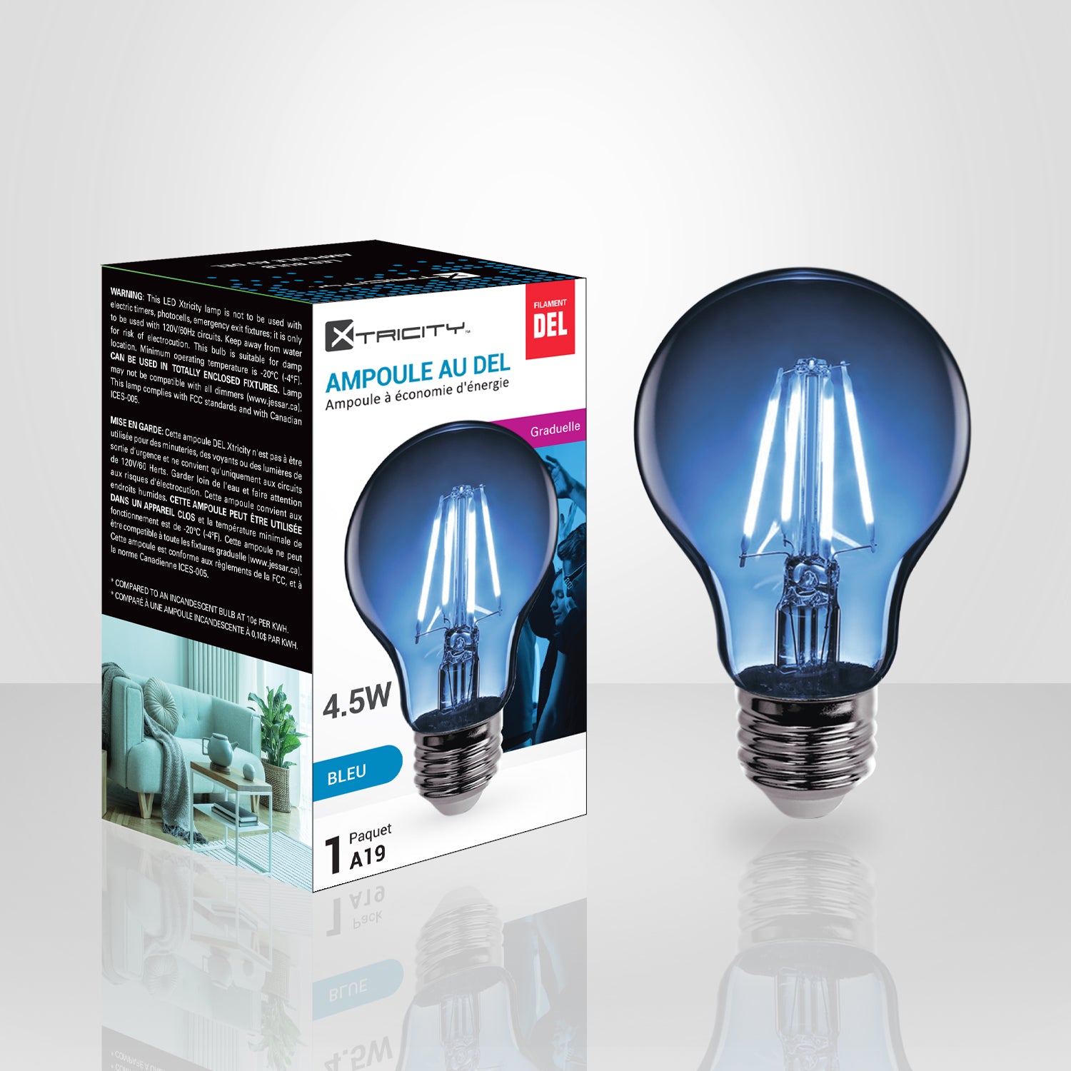 Xtricity - Non-Dimmable 4W A19 LED Bulb - Blue