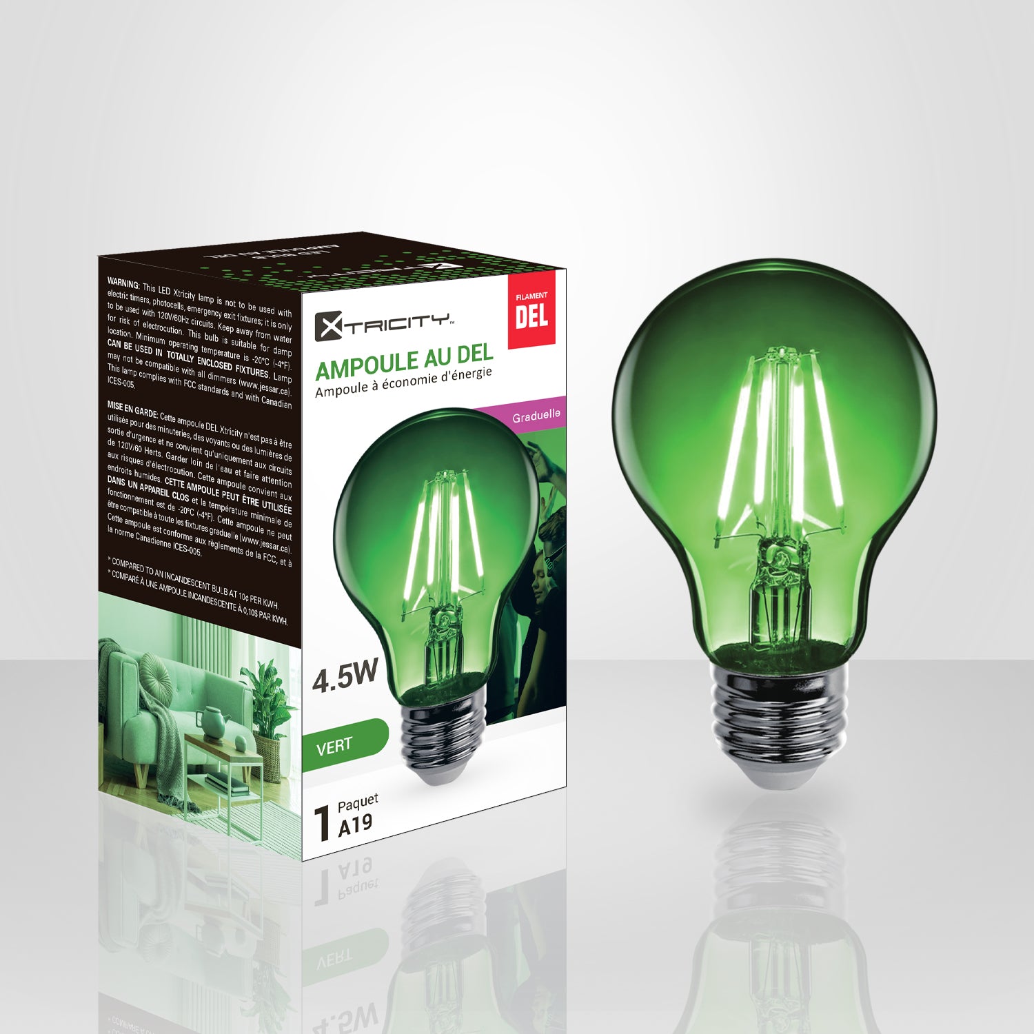Xtricity - Non-Dimmable 4W A19 LED Bulb - Green