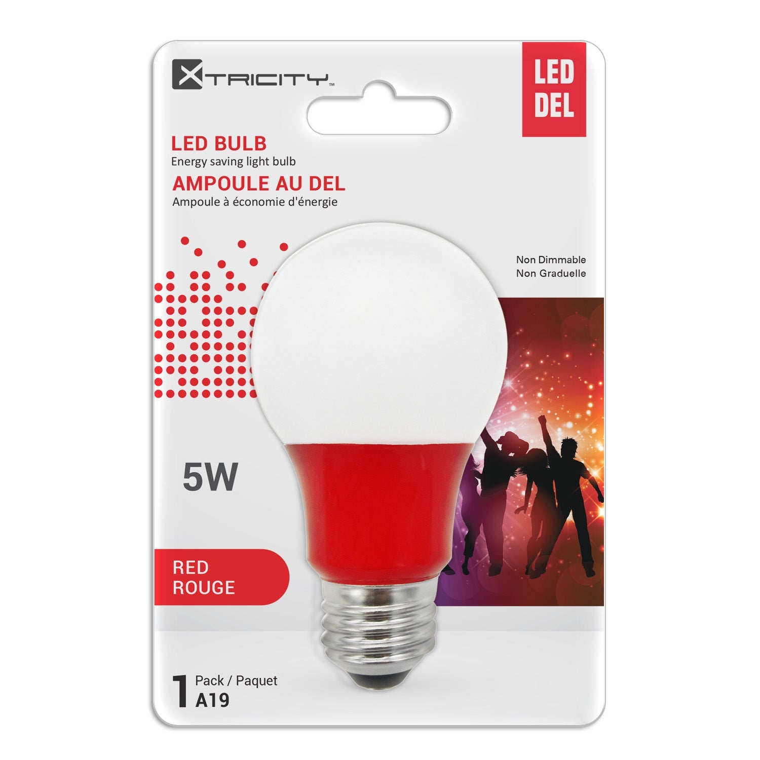 Xtricity A19 Led Red Non Dimmable 5W Light Bulb E26 Base 