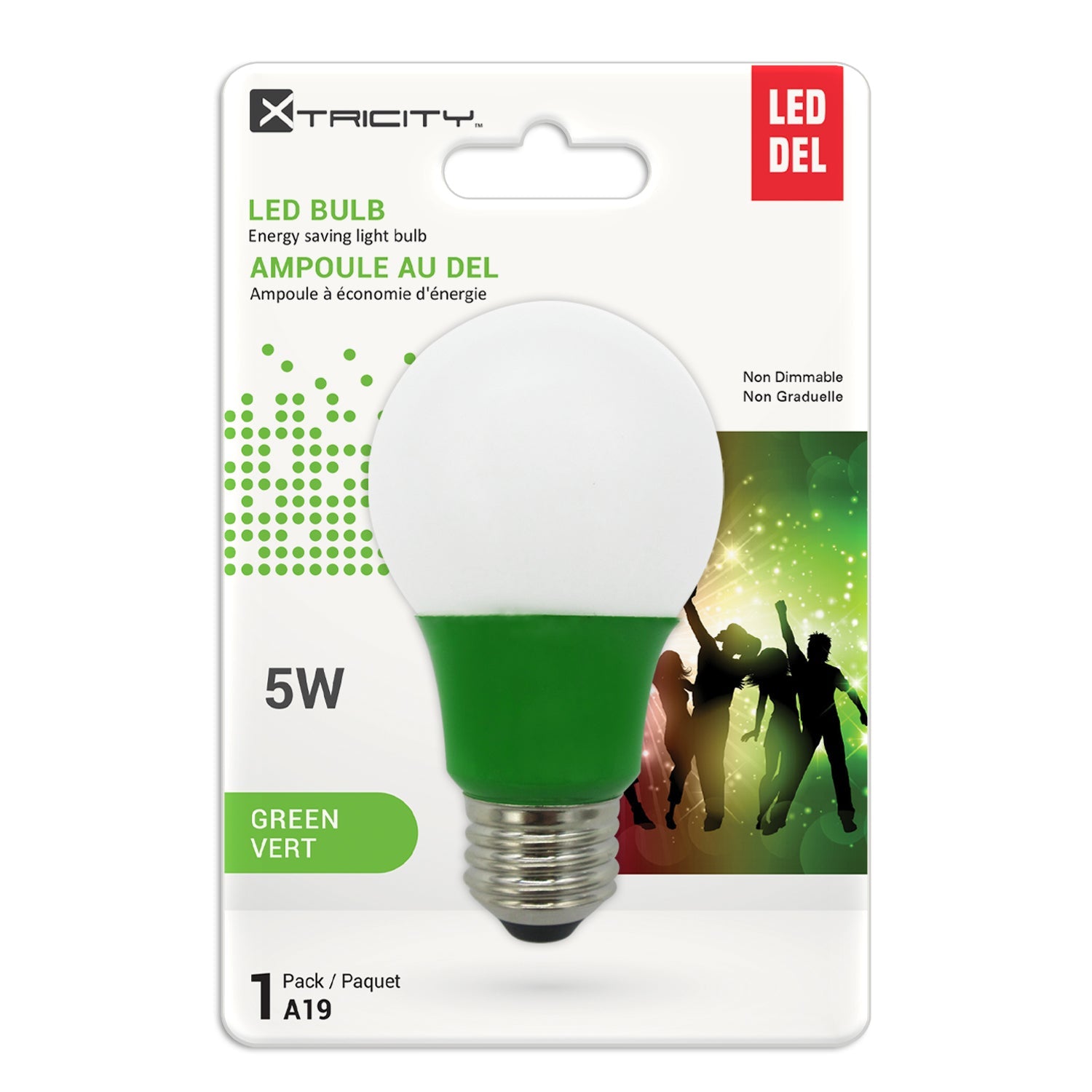 Xtricity A19 Led Green Non Dimmable 5W Light Bulb E26 Base 