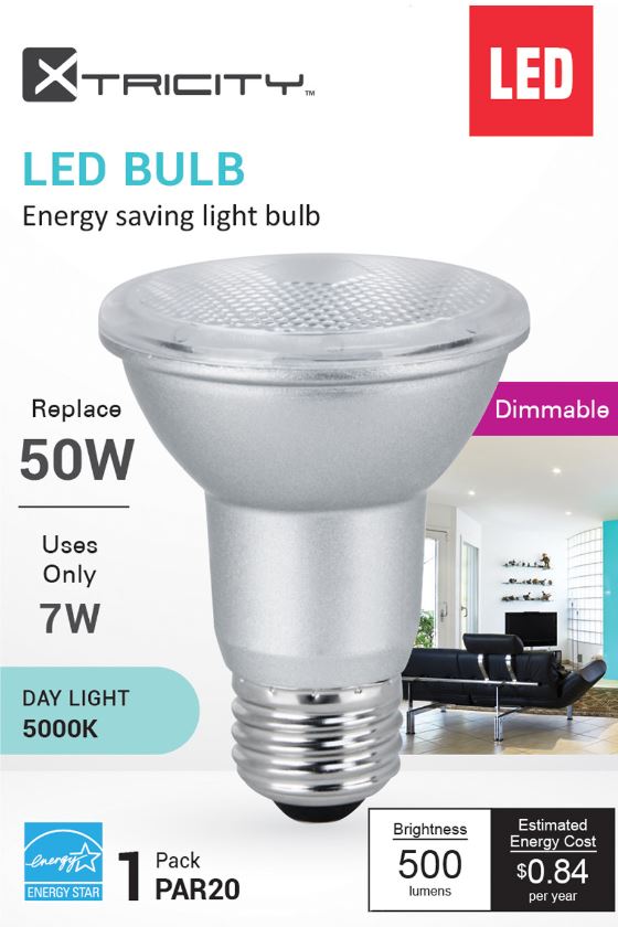 Xtricity PAR20 Led Day Light Dimmable 7W Light Bulb E26 Base 
