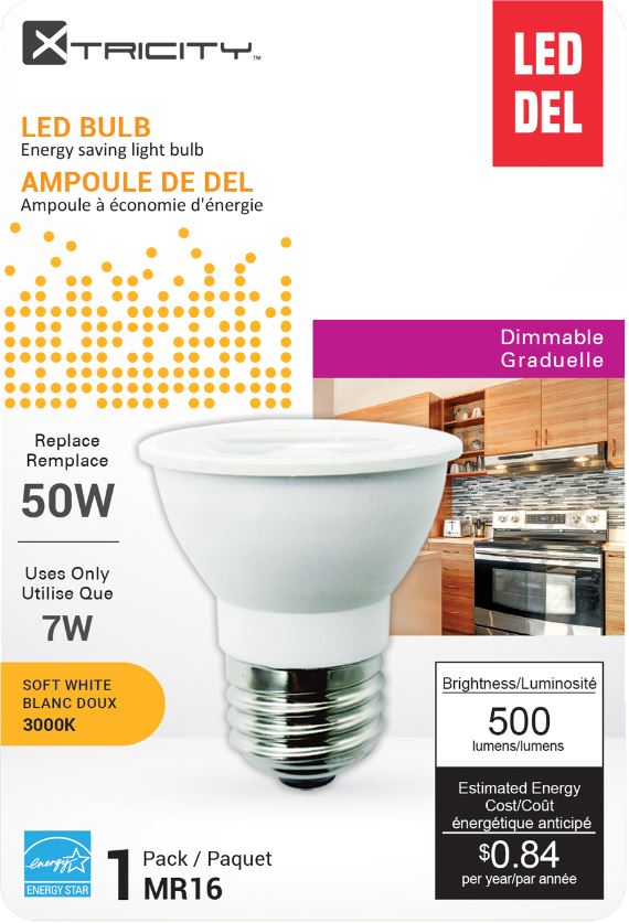 Xtricity MR16 Led Soft White Dimmable 7W Light Bulb E26 Base 